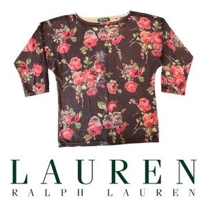 Lauren Ralph Lauren Floral Lightweight Spring Crewneck Sweater Womens Size M